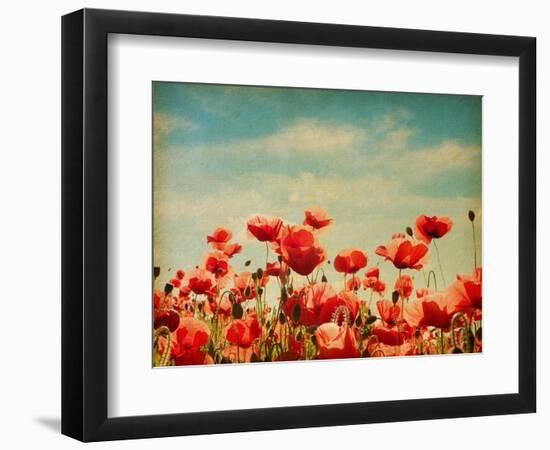 Vintage Paper Textures - Field of Poppies-A_nella-Framed Art Print