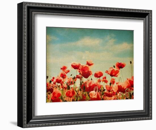 Vintage Paper Textures - Field of Poppies-A_nella-Framed Art Print