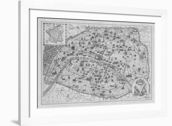 Vintage Paris Map - B&W-The Vintage Collection-Framed Giclee Print