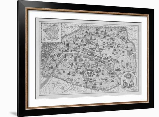 Vintage Paris Map - B&W-The Vintage Collection-Framed Giclee Print