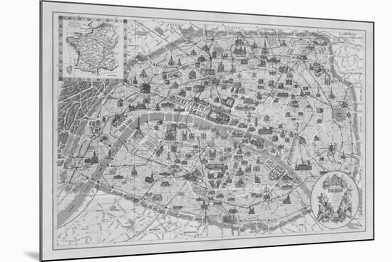 Vintage Paris Map - B&W-The Vintage Collection-Mounted Giclee Print