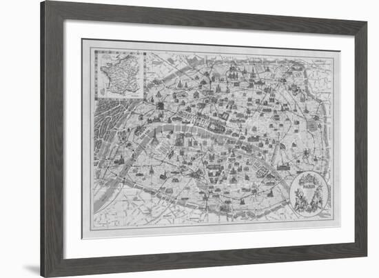 Vintage Paris Map - B&W-The Vintage Collection-Framed Giclee Print