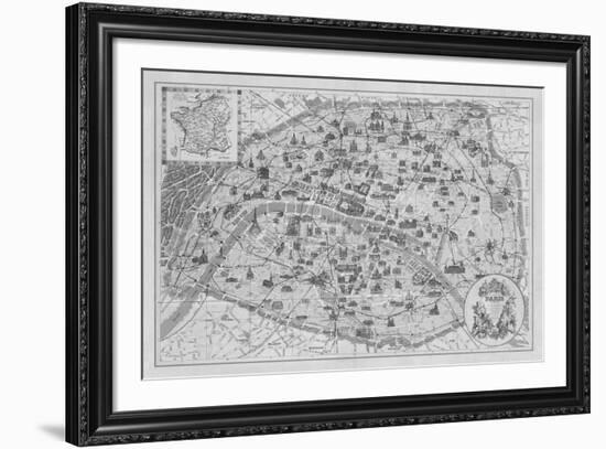 Vintage Paris Map - B&W-The Vintage Collection-Framed Giclee Print