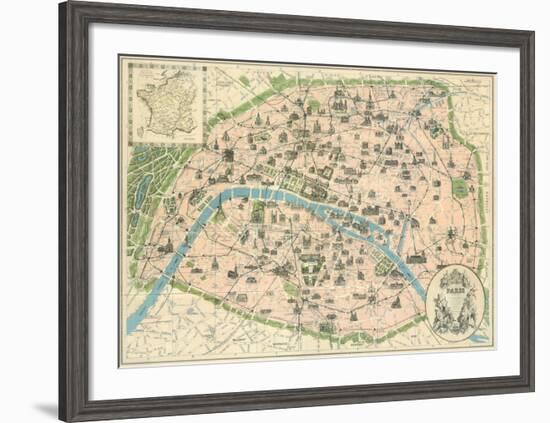 Vintage Paris Map-The Vintage Collection-Framed Art Print