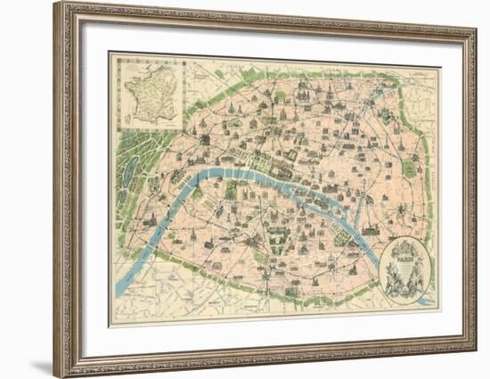 Vintage Paris Map-The Vintage Collection-Framed Art Print