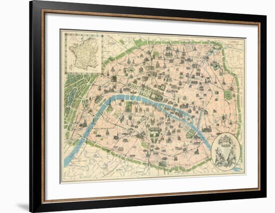 Vintage Paris Map-The Vintage Collection-Framed Art Print