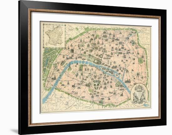 Vintage Paris Map-The Vintage Collection-Framed Art Print