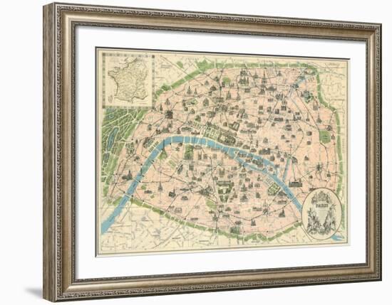 Vintage Paris Map-The Vintage Collection-Framed Art Print