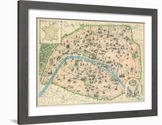 Vintage Paris Map-The Vintage Collection-Framed Art Print