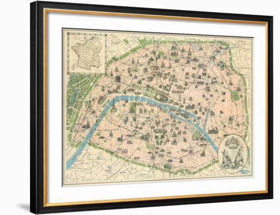 Vintage Paris Map-The Vintage Collection-Framed Art Print