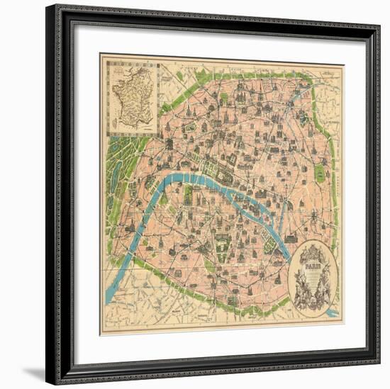 Vintage Paris Map-Unknown The Vintage Collection-Framed Art Print