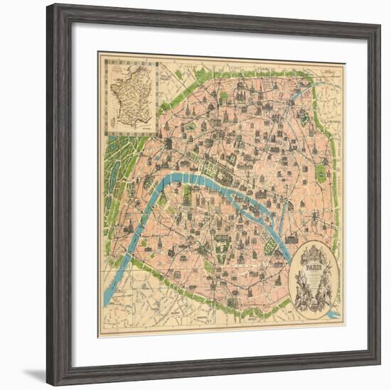 Vintage Paris Map-Unknown The Vintage Collection-Framed Art Print