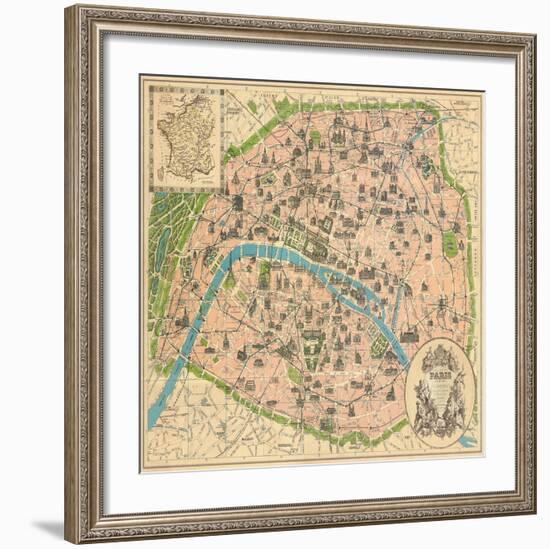 Vintage Paris Map-Unknown The Vintage Collection-Framed Art Print