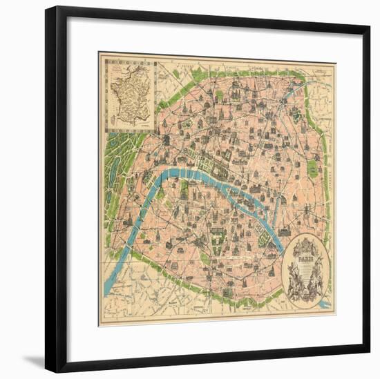 Vintage Paris Map-Unknown The Vintage Collection-Framed Art Print