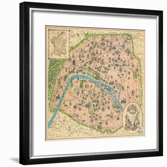 Vintage Paris Map-Unknown The Vintage Collection-Framed Art Print