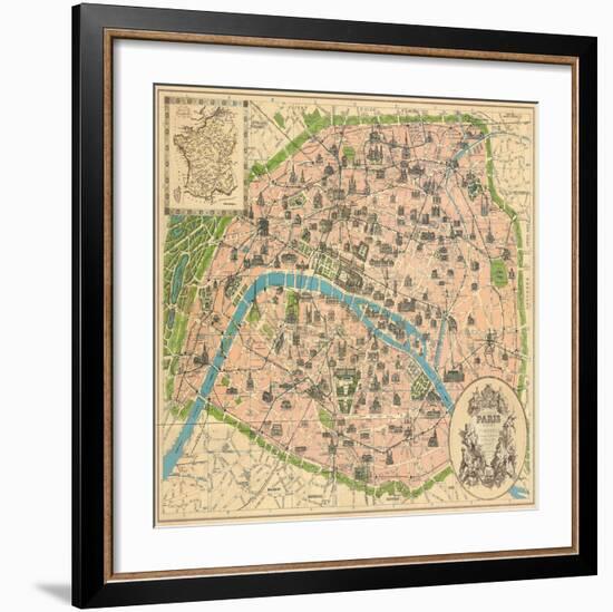 Vintage Paris Map-Unknown The Vintage Collection-Framed Art Print