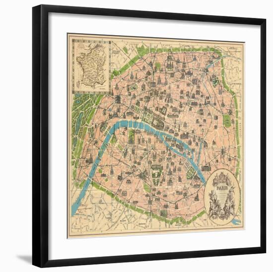 Vintage Paris Map-Unknown The Vintage Collection-Framed Art Print