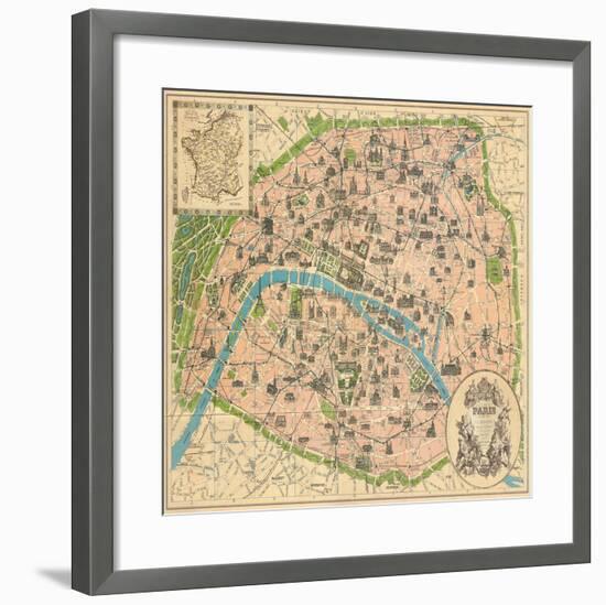 Vintage Paris Map-Unknown The Vintage Collection-Framed Art Print