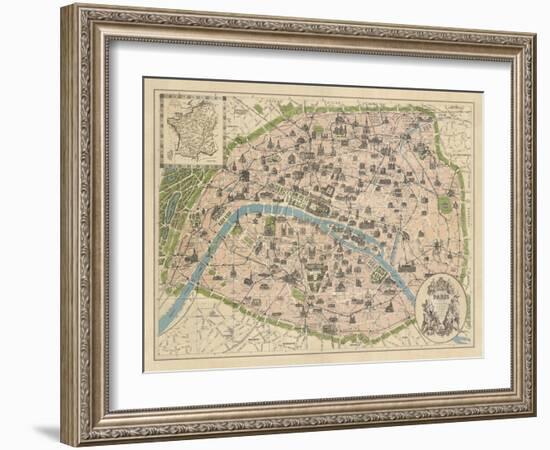 Vintage Paris Map-The Vintage Collection-Framed Giclee Print