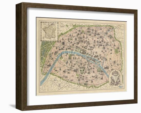 Vintage Paris Map-The Vintage Collection-Framed Giclee Print