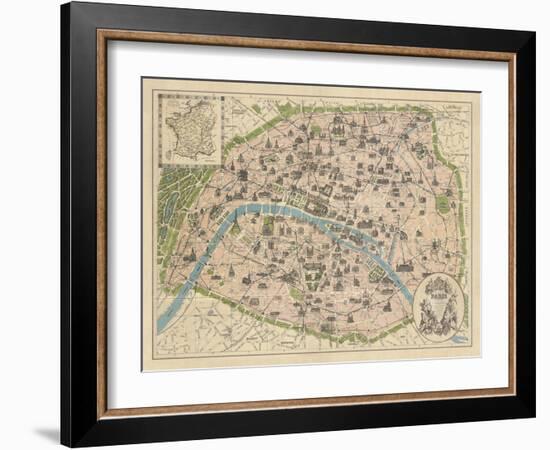 Vintage Paris Map-The Vintage Collection-Framed Giclee Print