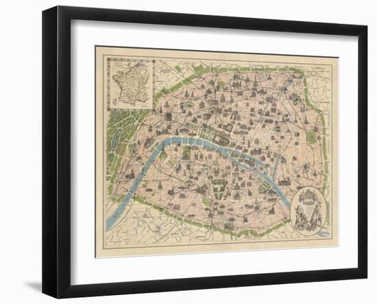 Vintage Paris Map-The Vintage Collection-Framed Giclee Print