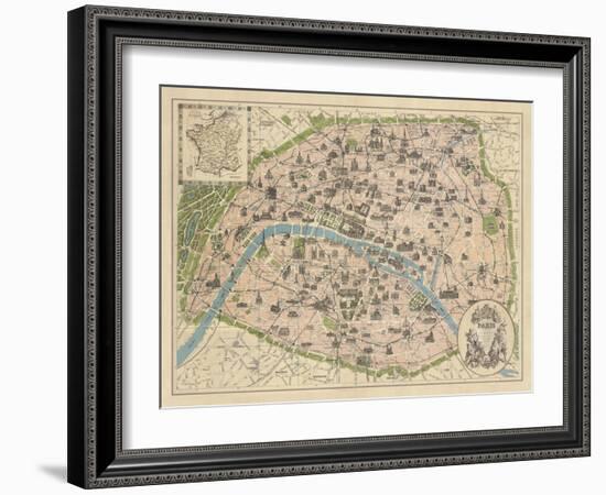 Vintage Paris Map-The Vintage Collection-Framed Giclee Print