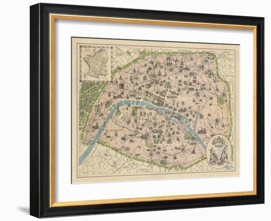 Vintage Paris Map-The Vintage Collection-Framed Giclee Print