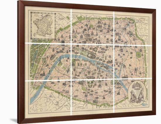 Vintage Paris Map-The Vintage Collection-Framed Giclee Print