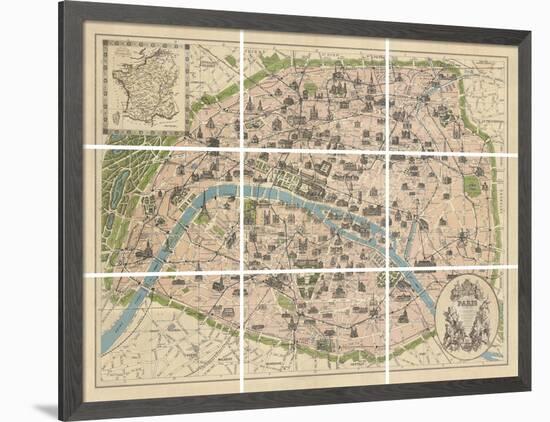 Vintage Paris Map-The Vintage Collection-Framed Giclee Print