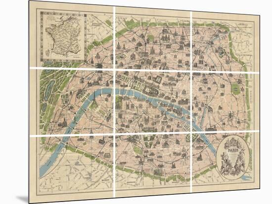Vintage Paris Map-The Vintage Collection-Mounted Giclee Print