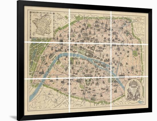 Vintage Paris Map-The Vintage Collection-Framed Giclee Print