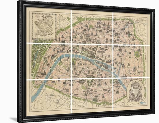 Vintage Paris Map-The Vintage Collection-Framed Giclee Print
