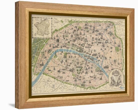 Vintage Paris Map-The Vintage Collection-Framed Stretched Canvas