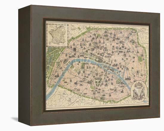 Vintage Paris Map-The Vintage Collection-Framed Stretched Canvas