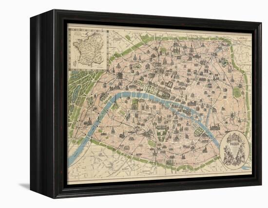 Vintage Paris Map-The Vintage Collection-Framed Stretched Canvas