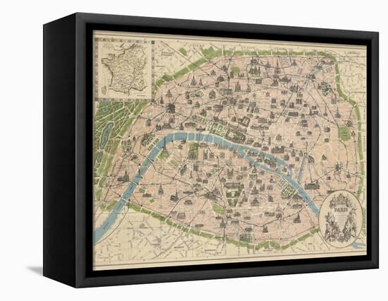 Vintage Paris Map-The Vintage Collection-Framed Stretched Canvas