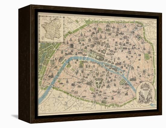 Vintage Paris Map-The Vintage Collection-Framed Stretched Canvas