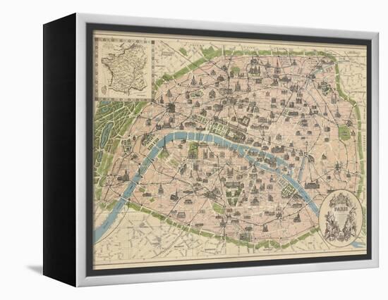 Vintage Paris Map-The Vintage Collection-Framed Stretched Canvas