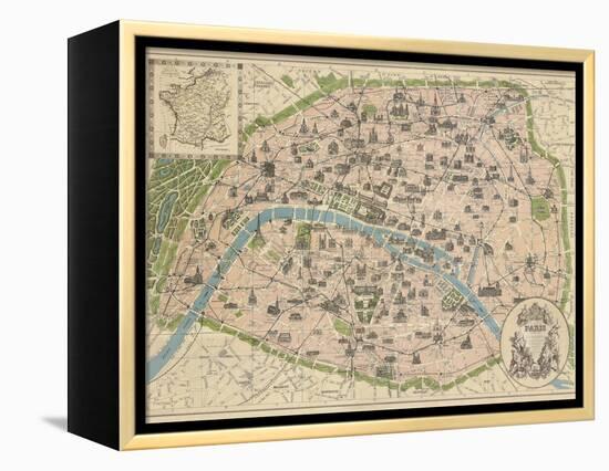 Vintage Paris Map-The Vintage Collection-Framed Stretched Canvas