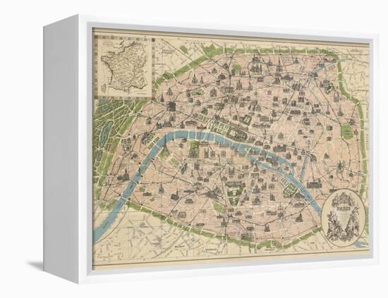 Vintage Paris Map-The Vintage Collection-Framed Stretched Canvas