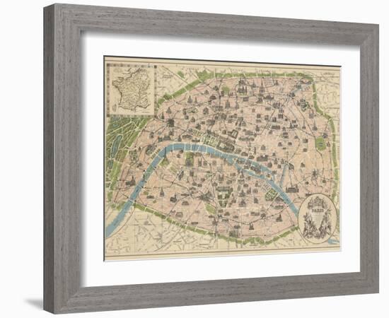 Vintage Paris Map-The Vintage Collection-Framed Art Print