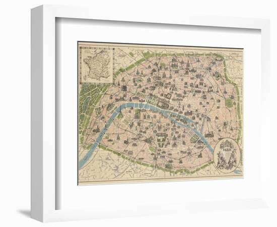 Vintage Paris Map-The Vintage Collection-Framed Art Print