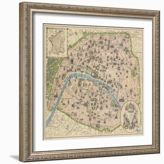 Vintage Paris Map-The Vintage Collection-Framed Art Print