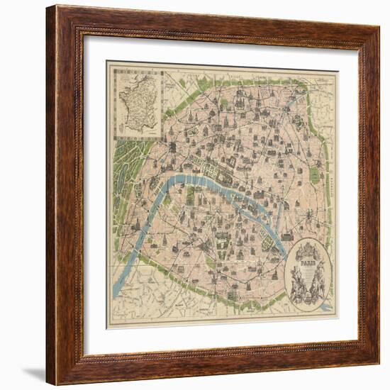 Vintage Paris Map-The Vintage Collection-Framed Art Print