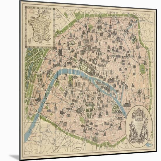 Vintage Paris Map-The Vintage Collection-Mounted Art Print