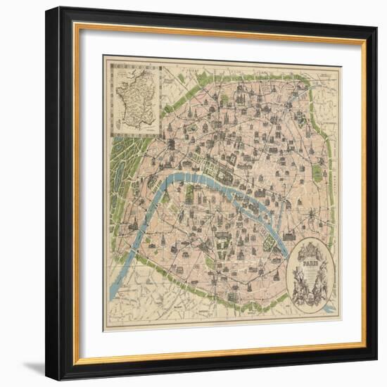 Vintage Paris Map-The Vintage Collection-Framed Art Print