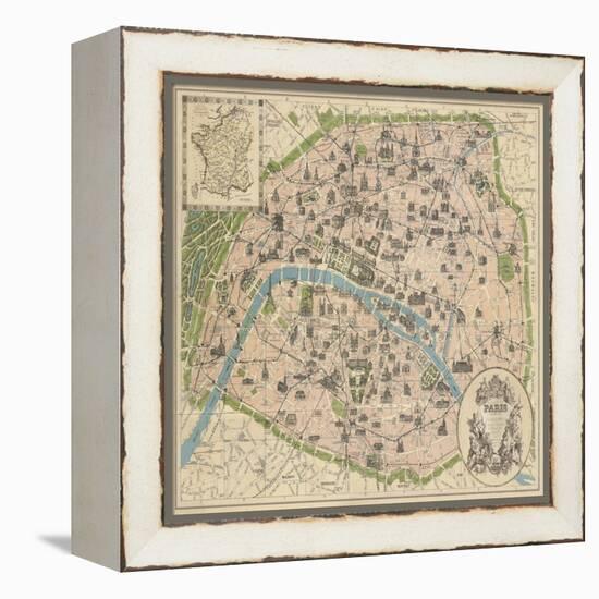 Vintage Paris Map-The Vintage Collection-Framed Stretched Canvas