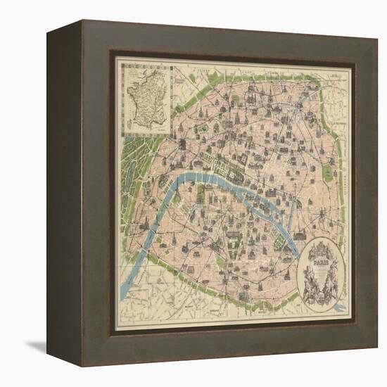 Vintage Paris Map-The Vintage Collection-Framed Stretched Canvas