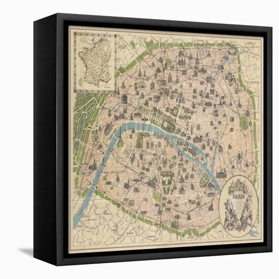 Vintage Paris Map-The Vintage Collection-Framed Stretched Canvas